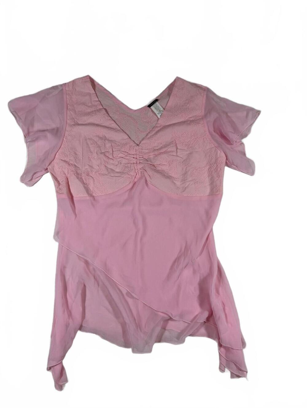 Y2K Deadstock Spin USA Baby Pink Babydoll Asymmetrical Hem Fem Blouse L